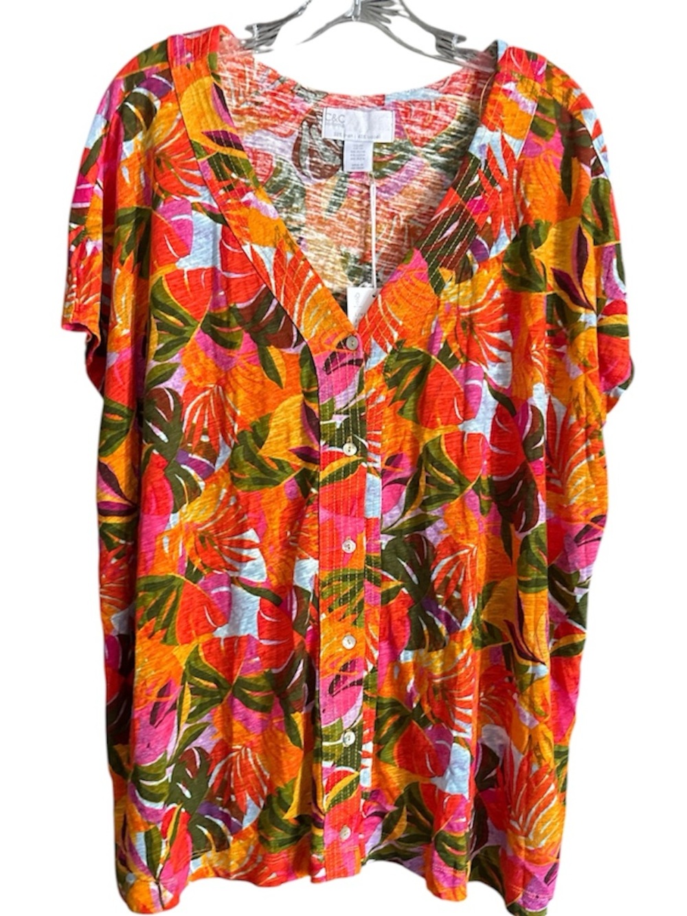 C&C CALIFORNIA Multicolor Tropical Button-Front Top - Picture 1 of 4